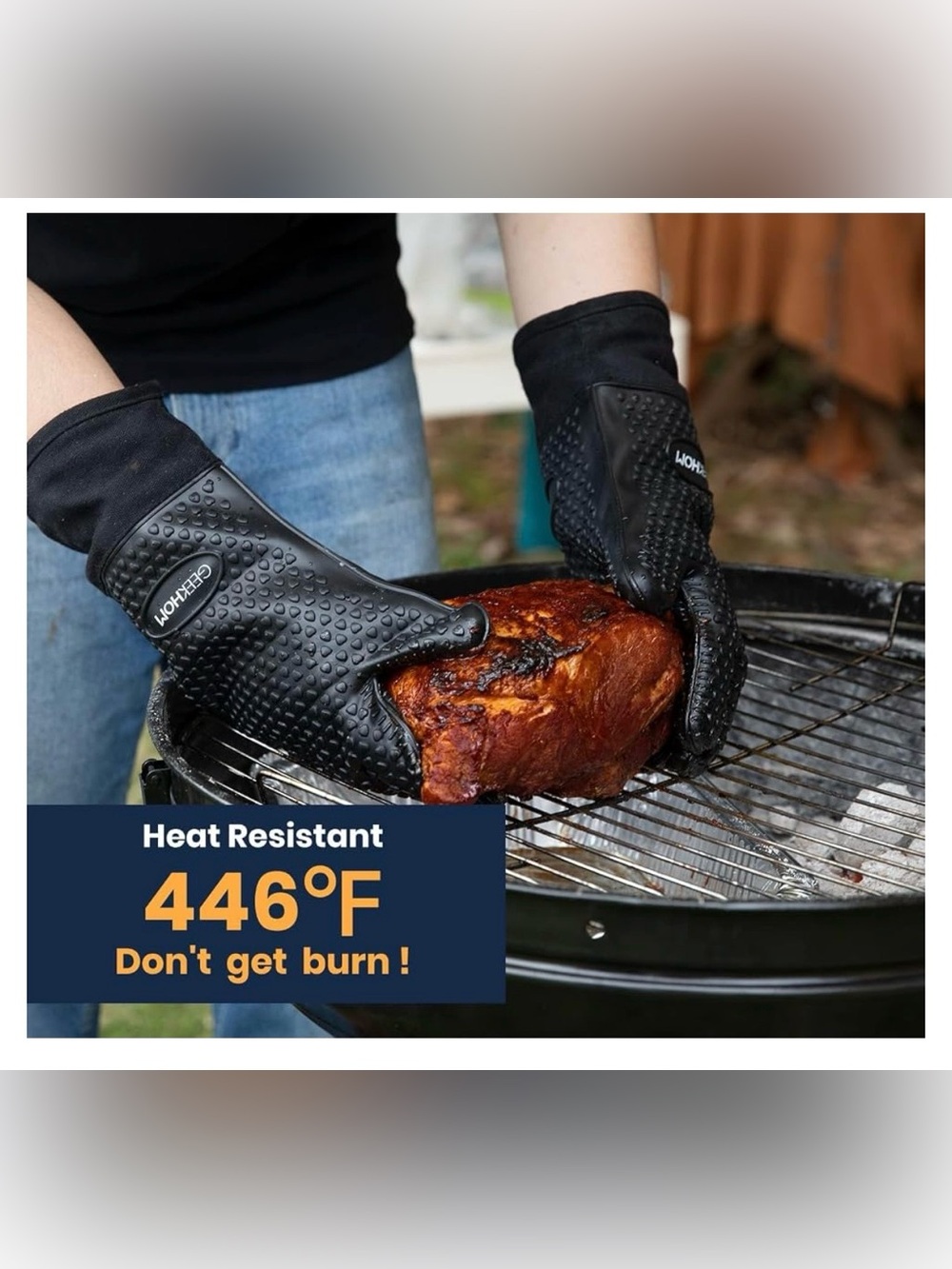 NEW GEEKHOM Grilling BBQ Oven Gloves Black silicone waterproof